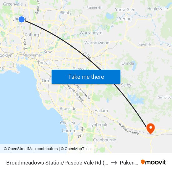 Broadmeadows Station/Pascoe Vale Rd (Broadmeadows) to Pakenham map