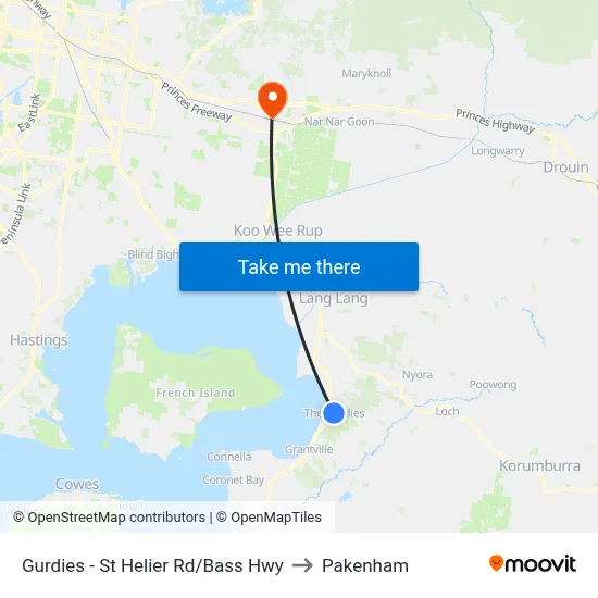 Gurdies - St Helier Rd/Bass Hwy to Pakenham map