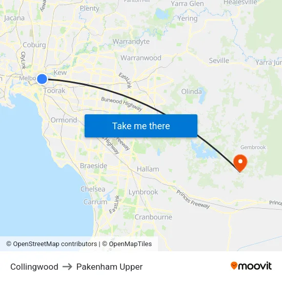 Collingwood to Pakenham Upper map