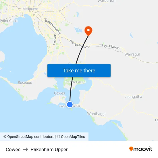 Cowes to Pakenham Upper map