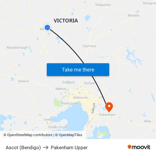 Ascot (Bendigo) to Pakenham Upper map