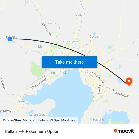 Ballan to Pakenham Upper map