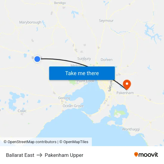 Ballarat East to Pakenham Upper map