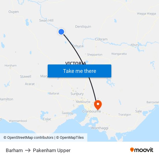 Barham to Pakenham Upper map