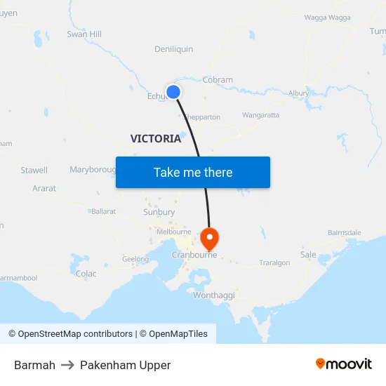 Barmah to Pakenham Upper map