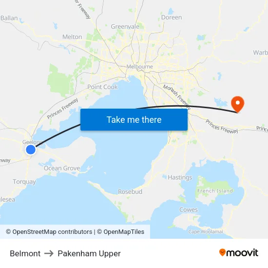 Belmont to Pakenham Upper map