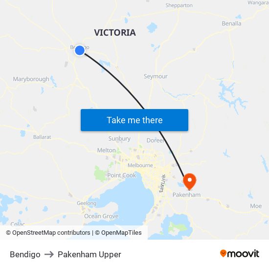 Bendigo to Pakenham Upper map