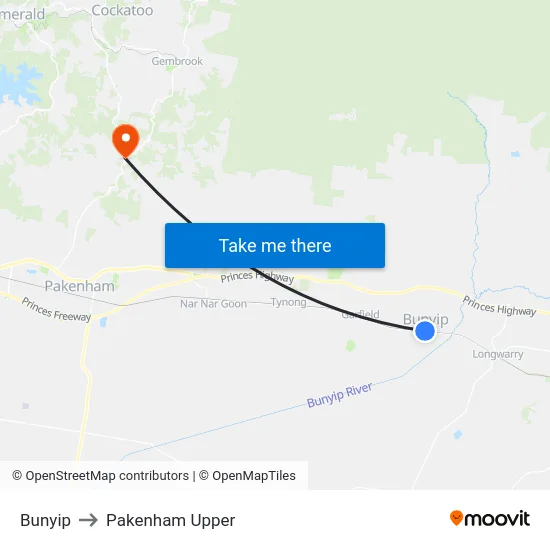 Bunyip to Pakenham Upper map