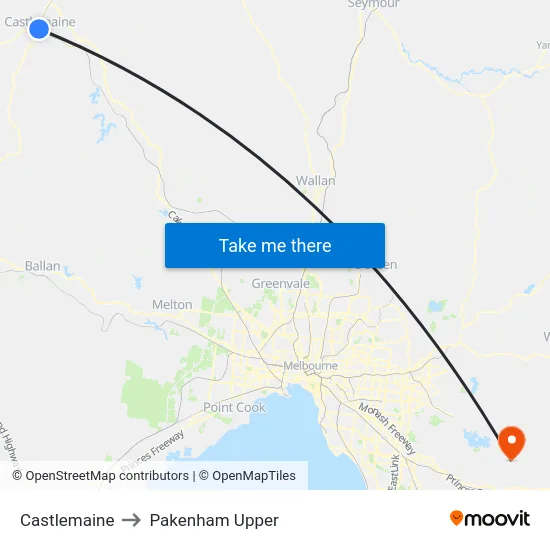 Castlemaine to Pakenham Upper map