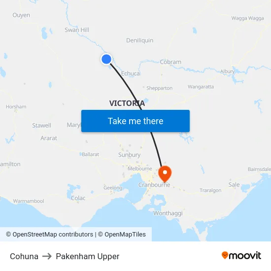 Cohuna to Pakenham Upper map