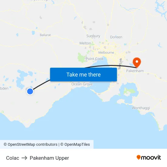 Colac to Pakenham Upper map