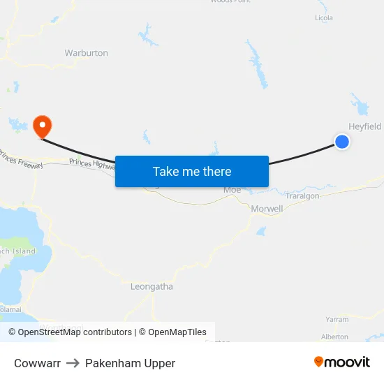 Cowwarr to Pakenham Upper map