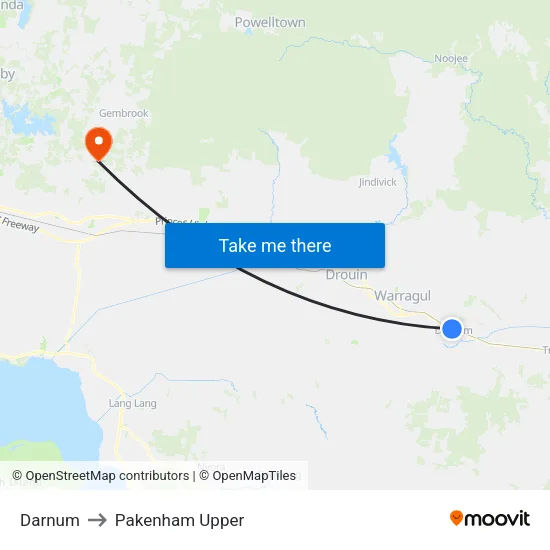 Darnum to Pakenham Upper map