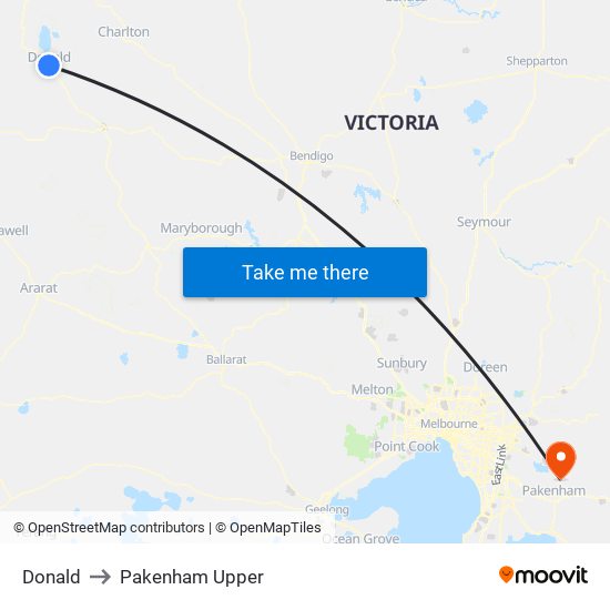 Donald to Pakenham Upper map