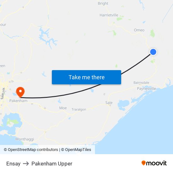 Ensay to Pakenham Upper map