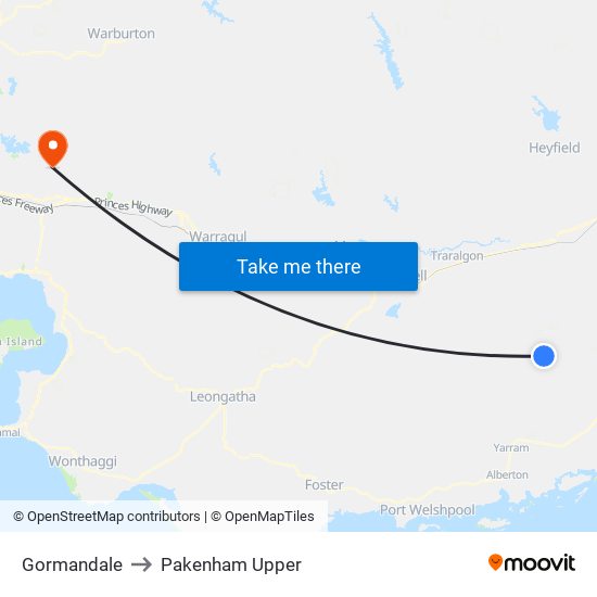 Gormandale to Pakenham Upper map