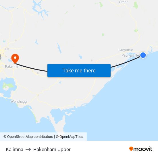 Kalimna to Pakenham Upper map