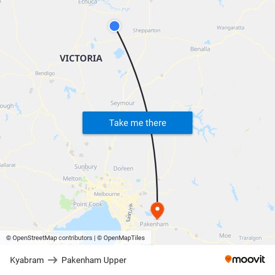 Kyabram to Pakenham Upper map