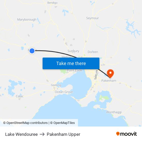 Lake Wendouree to Pakenham Upper map