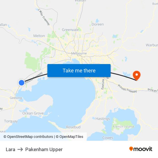 Lara to Pakenham Upper map