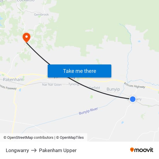 Longwarry to Pakenham Upper map