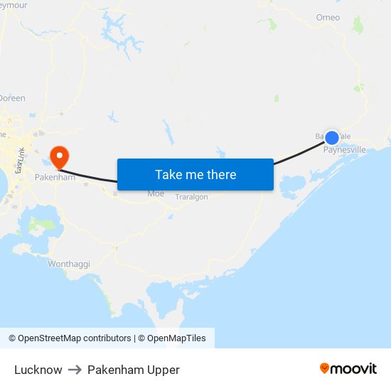 Lucknow to Pakenham Upper map