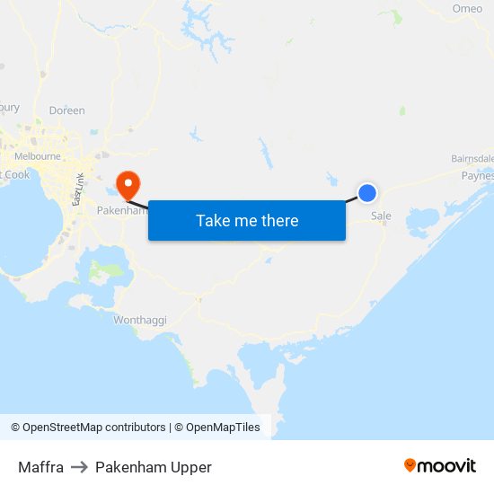 Maffra to Pakenham Upper map