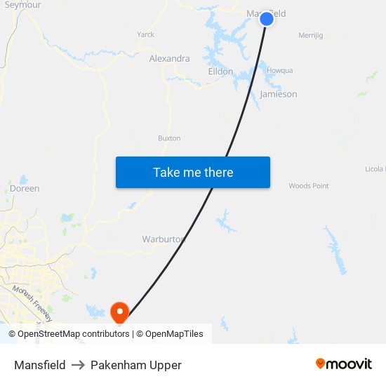 Mansfield to Pakenham Upper map