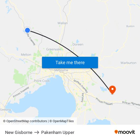 New Gisborne to Pakenham Upper map