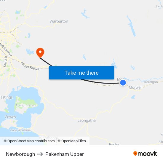 Newborough to Pakenham Upper map