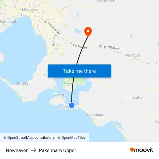Newhaven to Pakenham Upper map