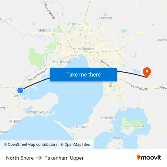 North Shore to Pakenham Upper map