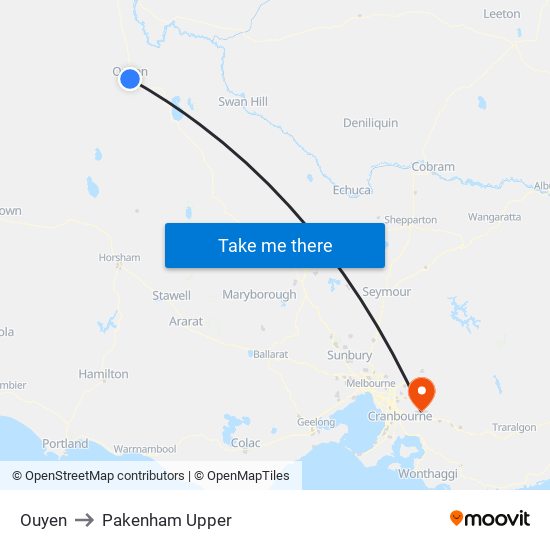 Ouyen to Pakenham Upper map