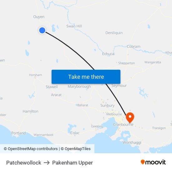 Patchewollock to Pakenham Upper map
