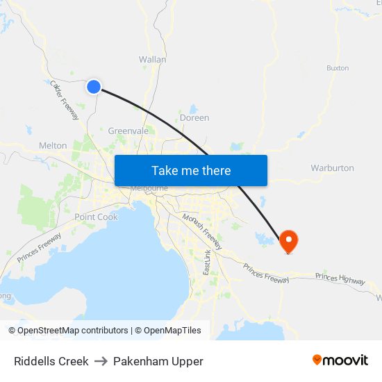 Riddells Creek to Pakenham Upper map