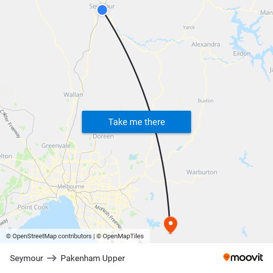 Seymour to Pakenham Upper map