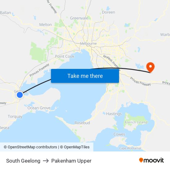 South Geelong to Pakenham Upper map