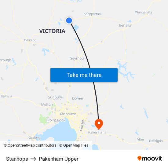 Stanhope to Pakenham Upper map