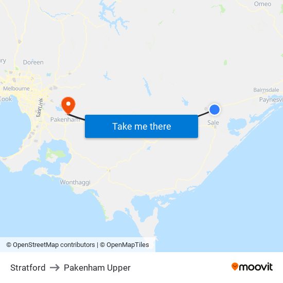 Stratford to Pakenham Upper map