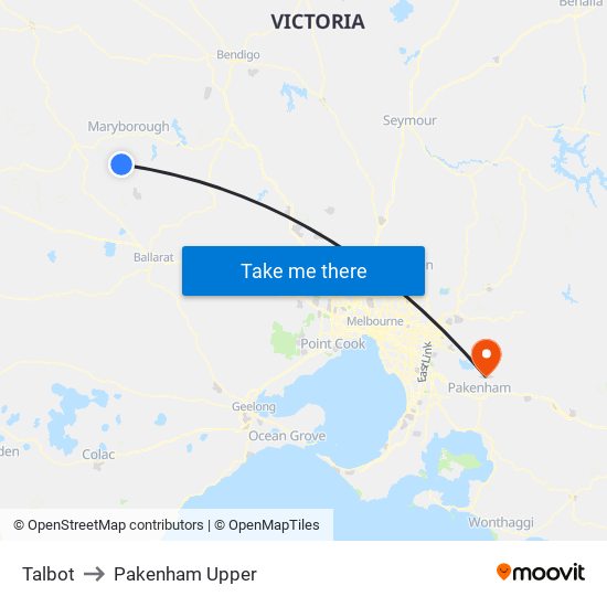 Talbot to Pakenham Upper map