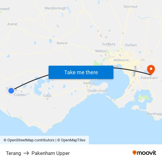 Terang to Pakenham Upper map