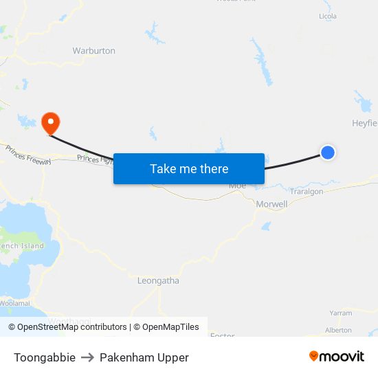 Toongabbie to Pakenham Upper map