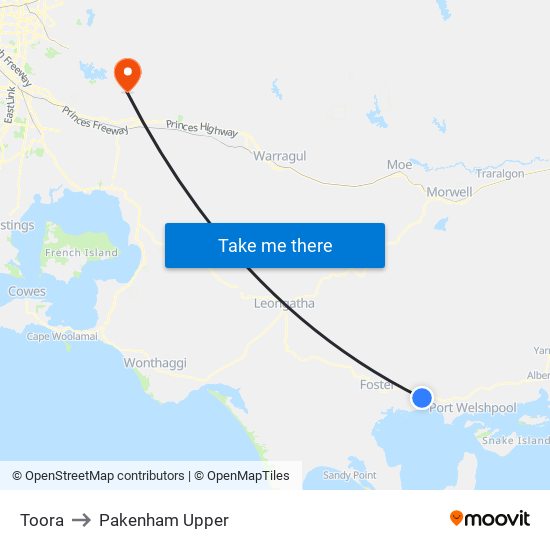 Toora to Pakenham Upper map