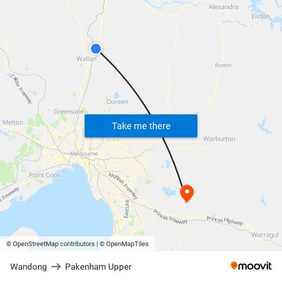 Wandong to Pakenham Upper map