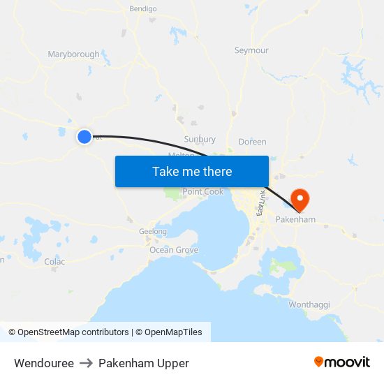 Wendouree to Pakenham Upper map