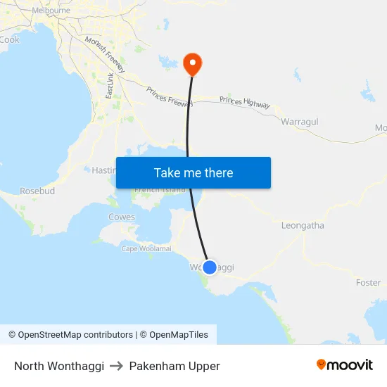 North Wonthaggi to Pakenham Upper map