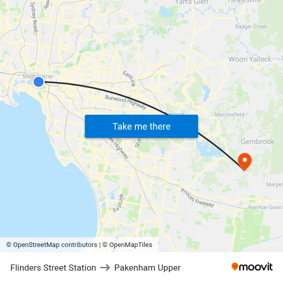 Flinders Street Station to Pakenham Upper map