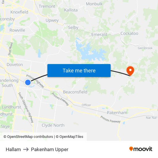 Hallam to Pakenham Upper map