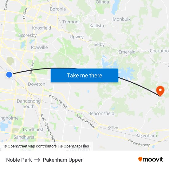 Noble Park to Pakenham Upper map