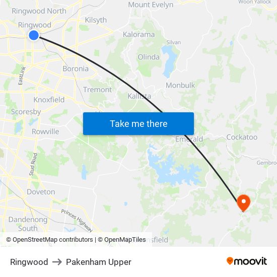 Ringwood to Pakenham Upper map